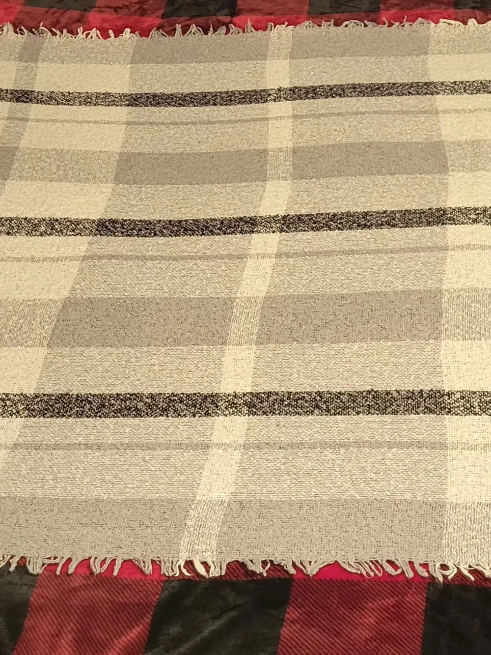 Neutral Plaid Woven Throw Blanket - Beige & Gray